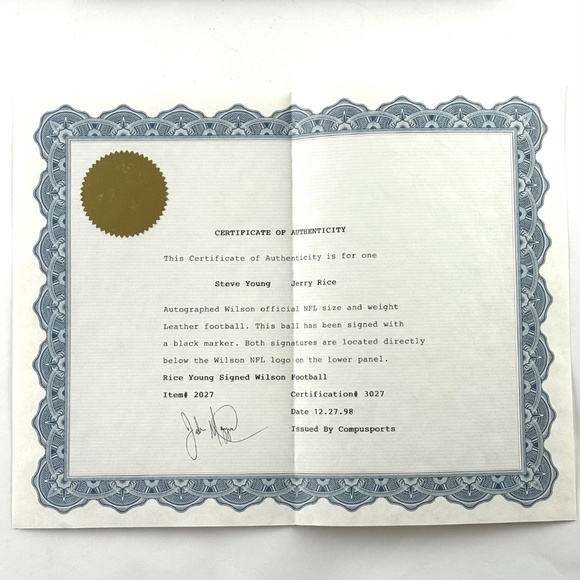 Autographed Steve Young and Jerry Rice, Wilson Official NFL Leather Football COA - Picture 14 of 14